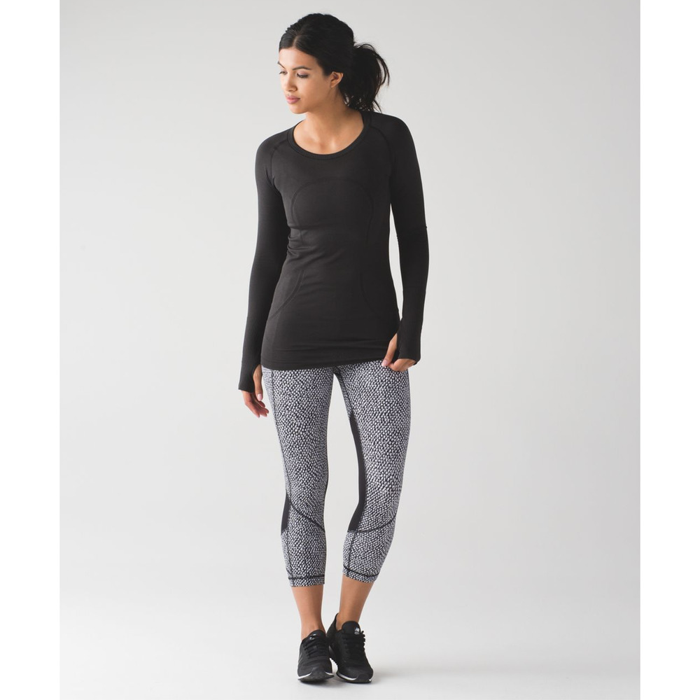 Lululemon Pace Rival Crop Scatter Star Arctic Grey Black / Black Run Leggings 6